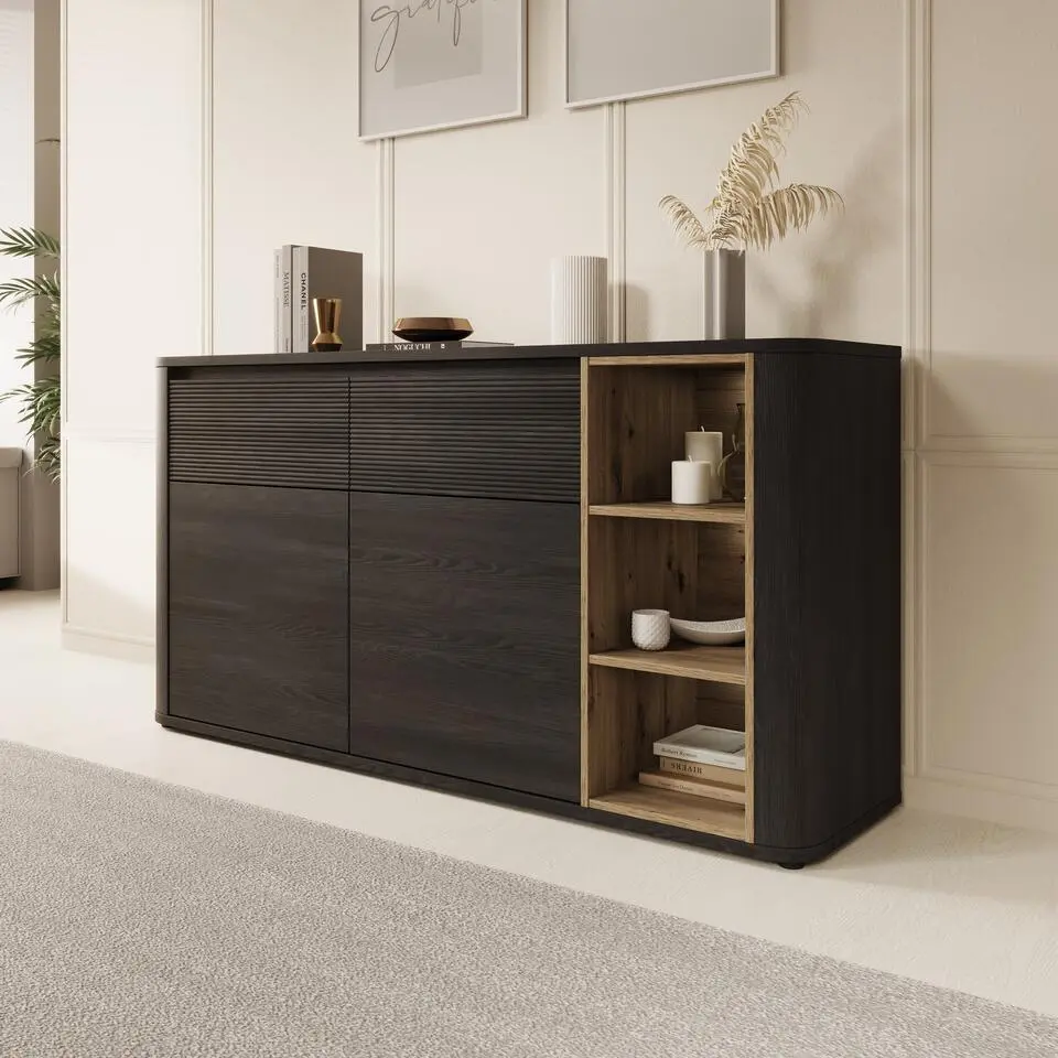 Meubella - Bijou - Dressoir - Zwart - 160x41x83 cm