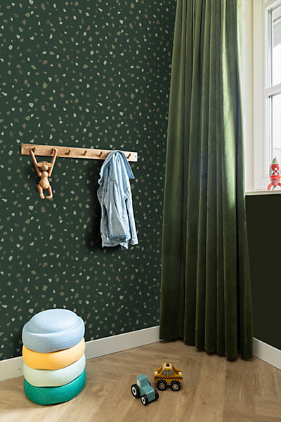 ESTAhome papier peint imitation terrazzo vert foncé 50 x 900 cm