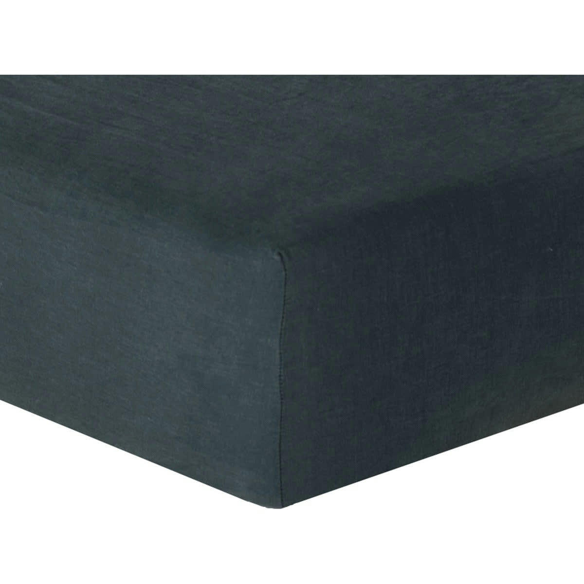 HORTENSE - Drap housse lin lavé  140x190x30 bleu de prusse