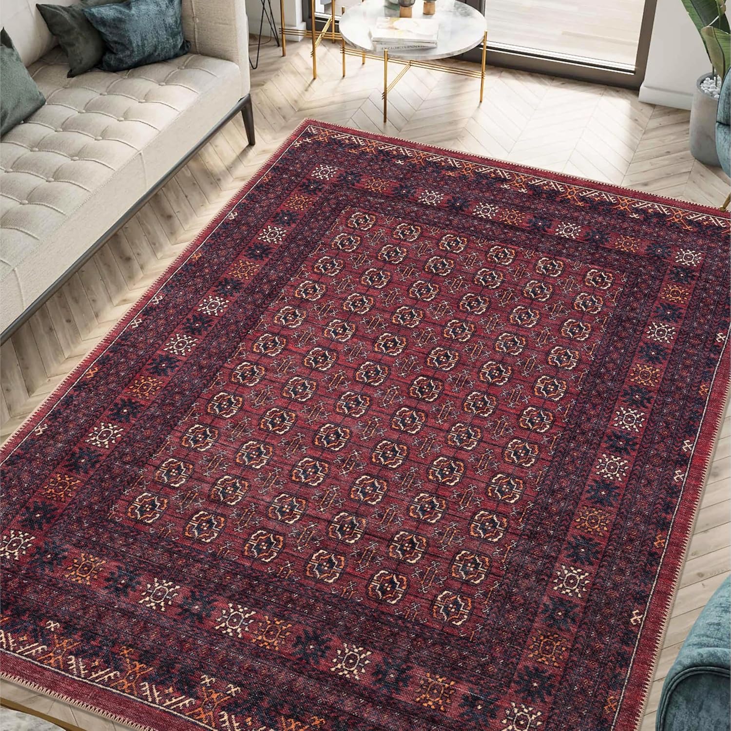 Keen Home Design 10x14 Rug - Machine Washable Area Rug with Non-Slip Backing, Ideal for Living Room, Dining Room, Bedroom - Vintage, Easy Clean, Durable, Low Pile Rug - (9'7 x 14')