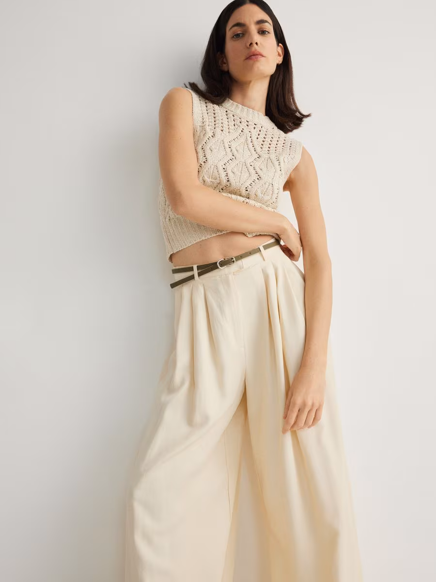 Lyocell Rich Wide Leg Trousers With Pleats