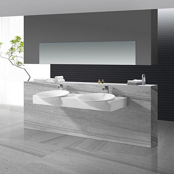 Lavabo Suspendu Double Vasque Solid surface Blanc Mat 140x45cm -Effect