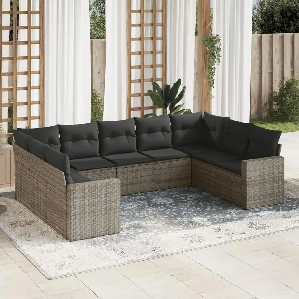 vidaXL Loungeset met 2 hoekelementen - Grijs - Poly Rattan - 9 stuks