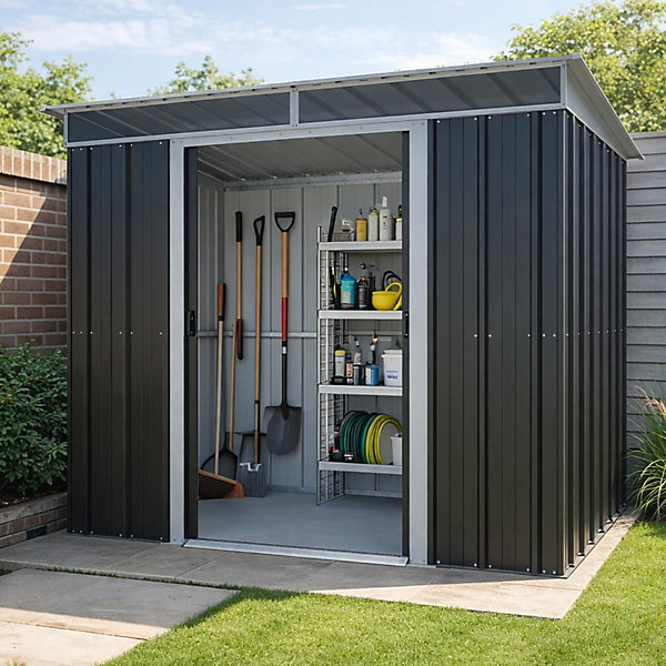 Abri de jardin métal gris Yardmaster 3,30 m²   kit d'ancrage