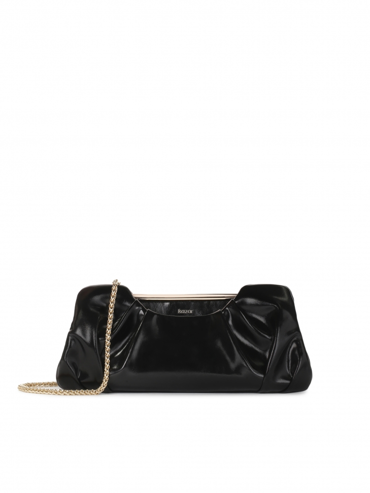 Crinkled leather handbag with metal frame