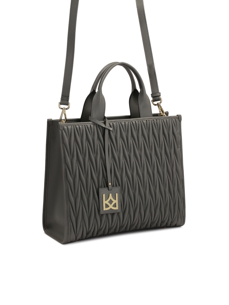 Grey Tote Bag Handbag with Quilted Front