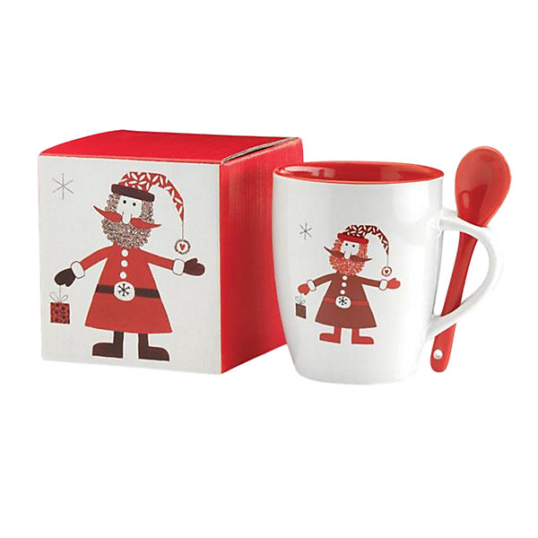 MidOcean - Set mug et cuillère CLAUS White/Red (Taille unique)