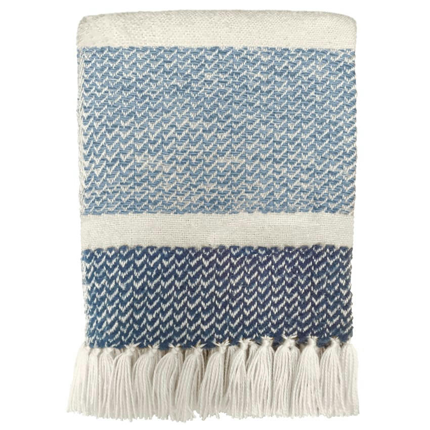 BERBER - Plaid berbère granuleux  bleu et blanc cassé 125x150