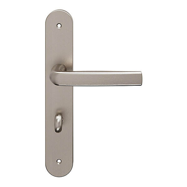 Ensemble poignée sur plaque Incurvé à condamnation GoodHome Primel effet nickel satin gris L.126mm x l.40mm entraxe 195mm