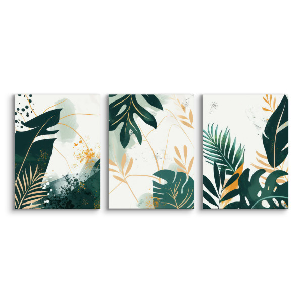 3x Obraz Set Akwarelowe Liście Monstery W Stylu Boho 30x40cm
