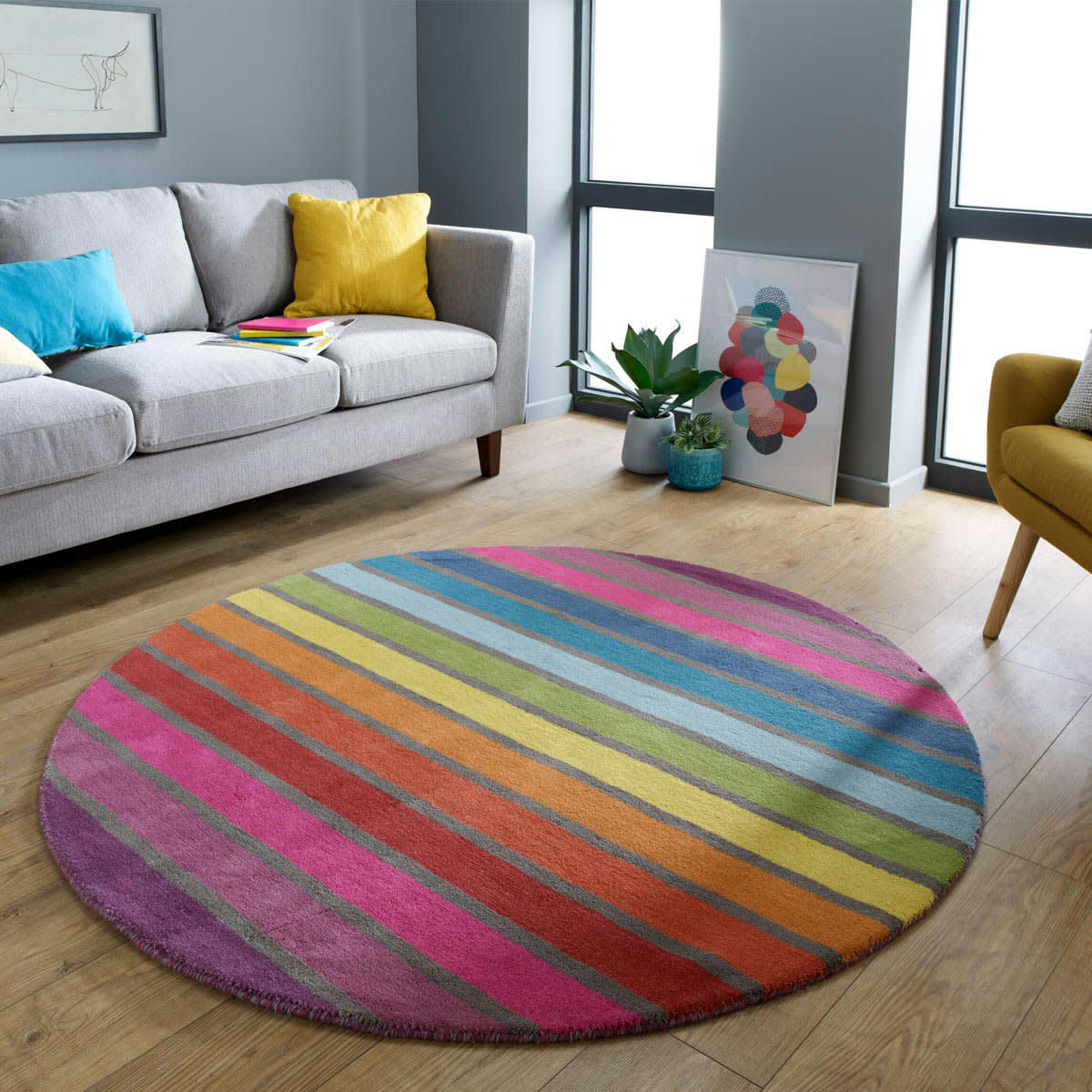 FR DESIGN - Tapis rayé design en laine multicolore Ø 160