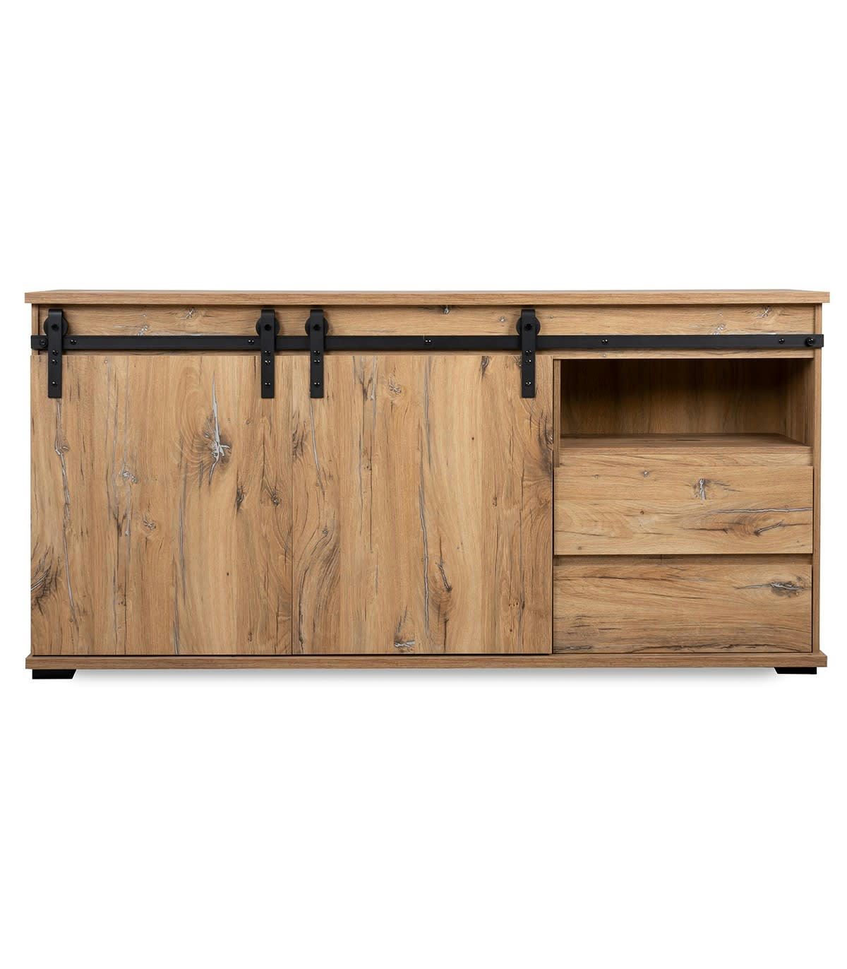 MANZANO - Buffet 2 portes coulissantes 2 tiroirs L180 cm - Décor bois
