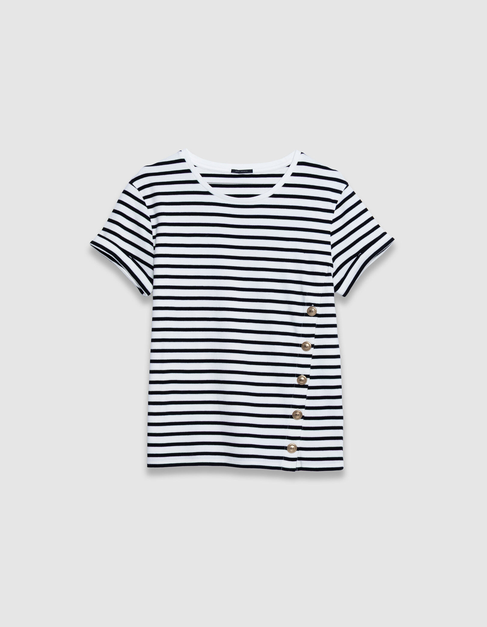 Tee-shirt marinière coton bio boutons devant Femme