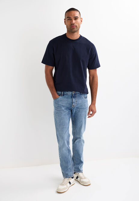 Mens Blue Straight Leg Vintage Wash Jeans
