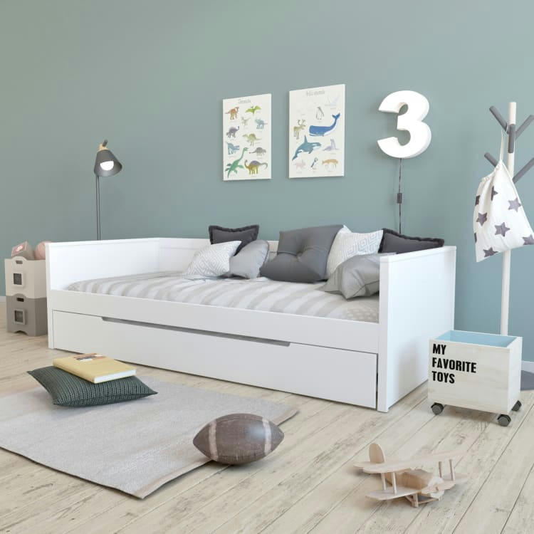 LEONARD - Lit enfant   avec tiroir gigogne blanc      90x200