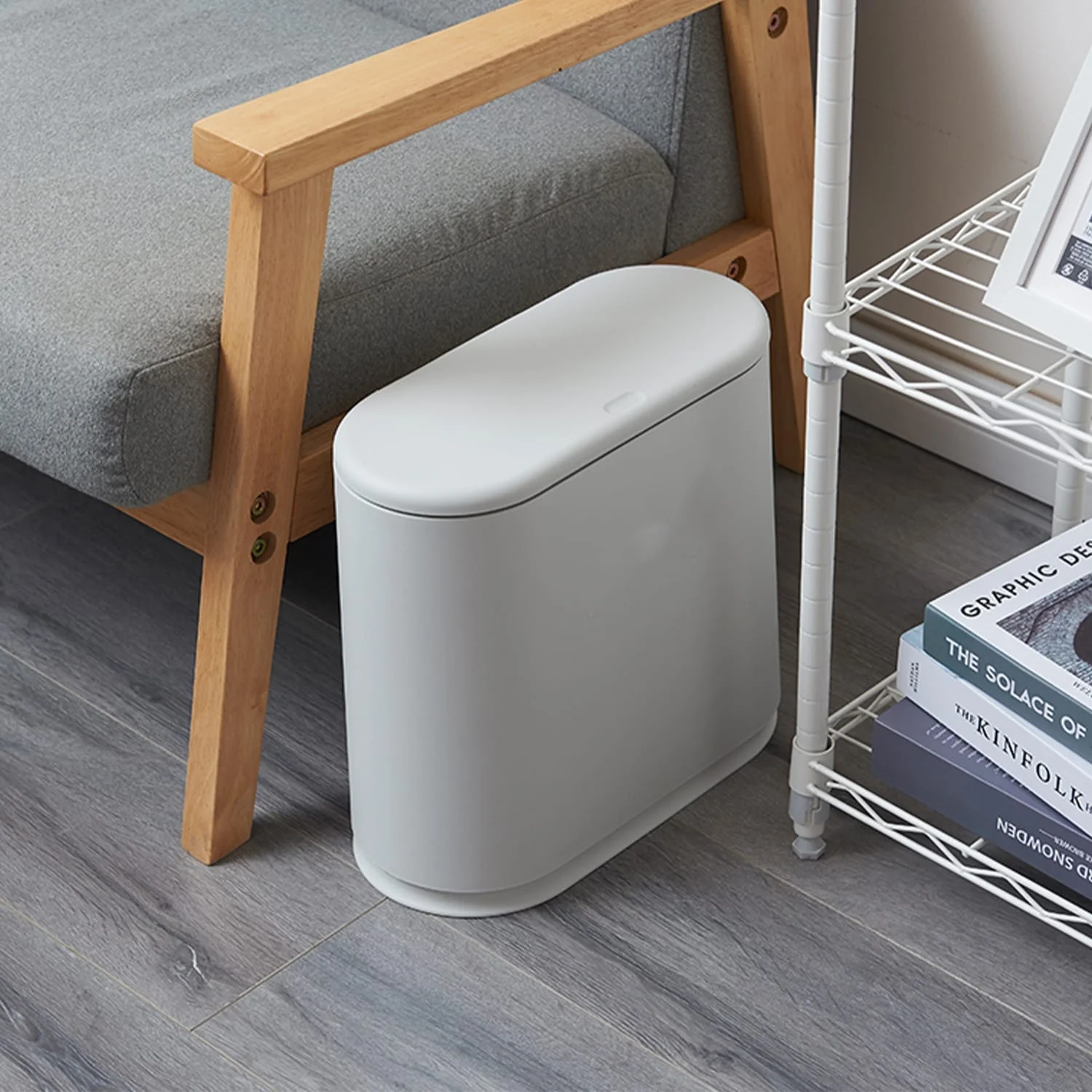 HANAMYA 2.4 Gallon Slim Trash Can with Press Top Lid