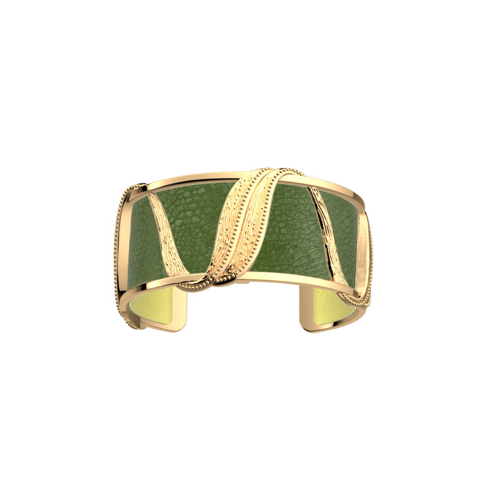 Manchette Drapé, cuir réversible Anis Irisé / Avocat