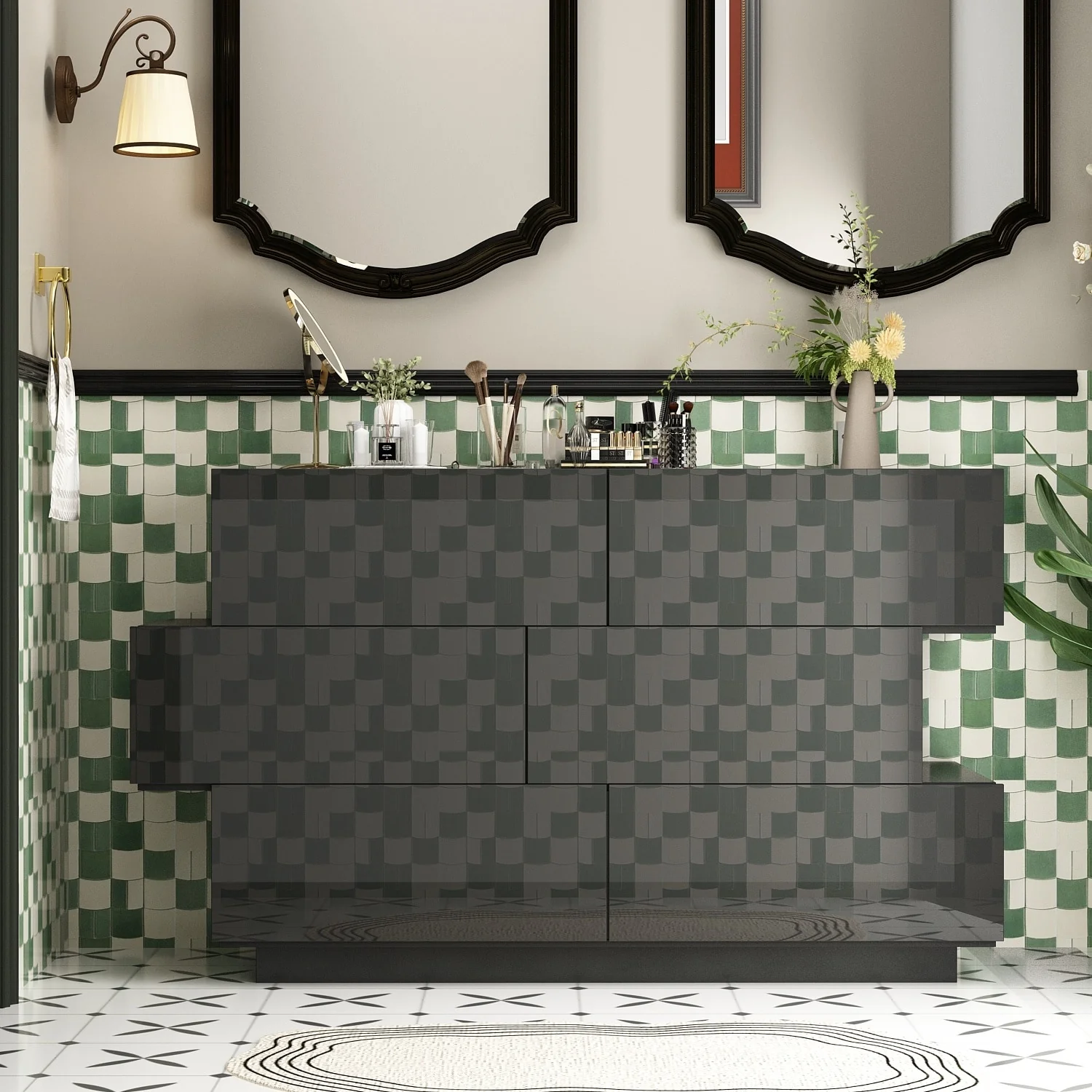 6 Drawer Chest Bedroom Modern High Gloss Wood Dresser Closet Storage