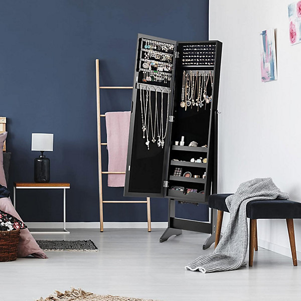 Armoire de Rangement Cosmetiques de Grande Capacite avec 4 Etageres Convient pour Salon Chambre et Porche Blanc Noir