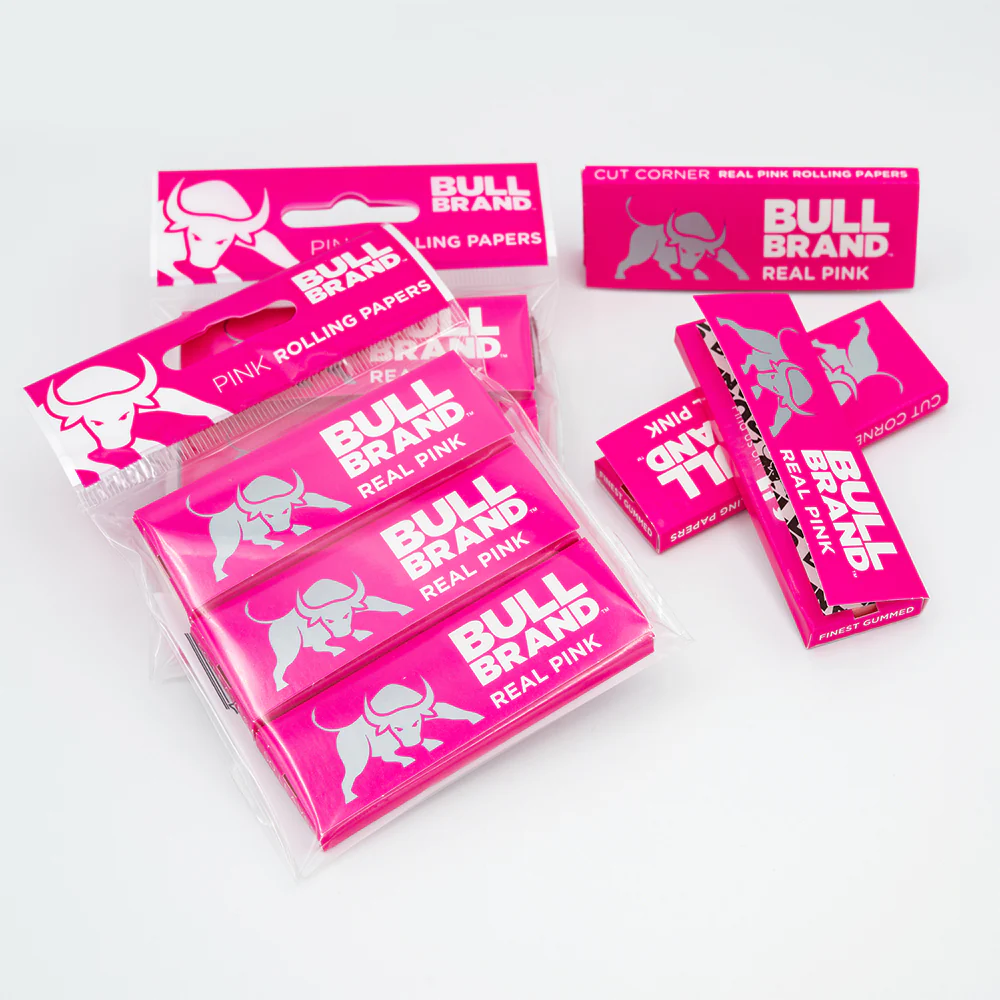Bull Brand Cut Corner Real Pink Rolling Papers 3 Pack