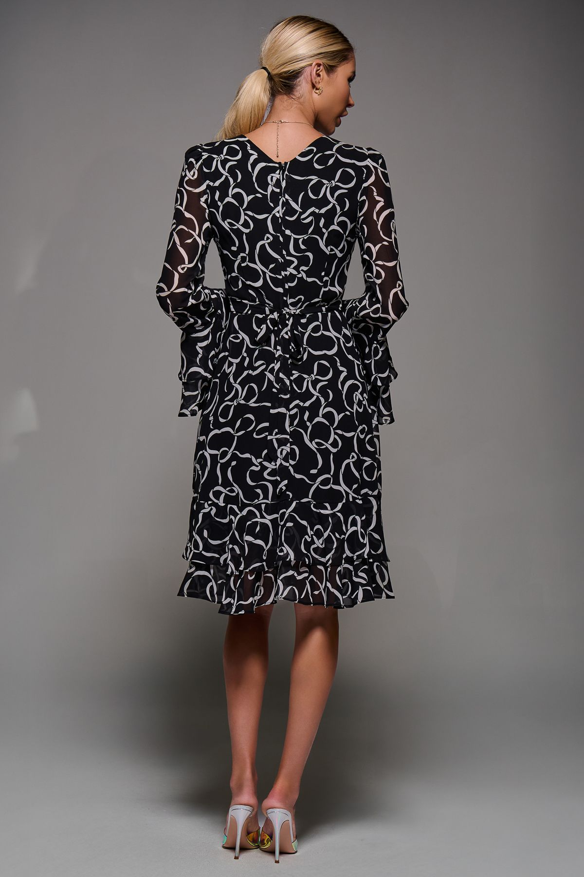 Jolie Moi Long Sleeve Chiffon Knee Length Dress