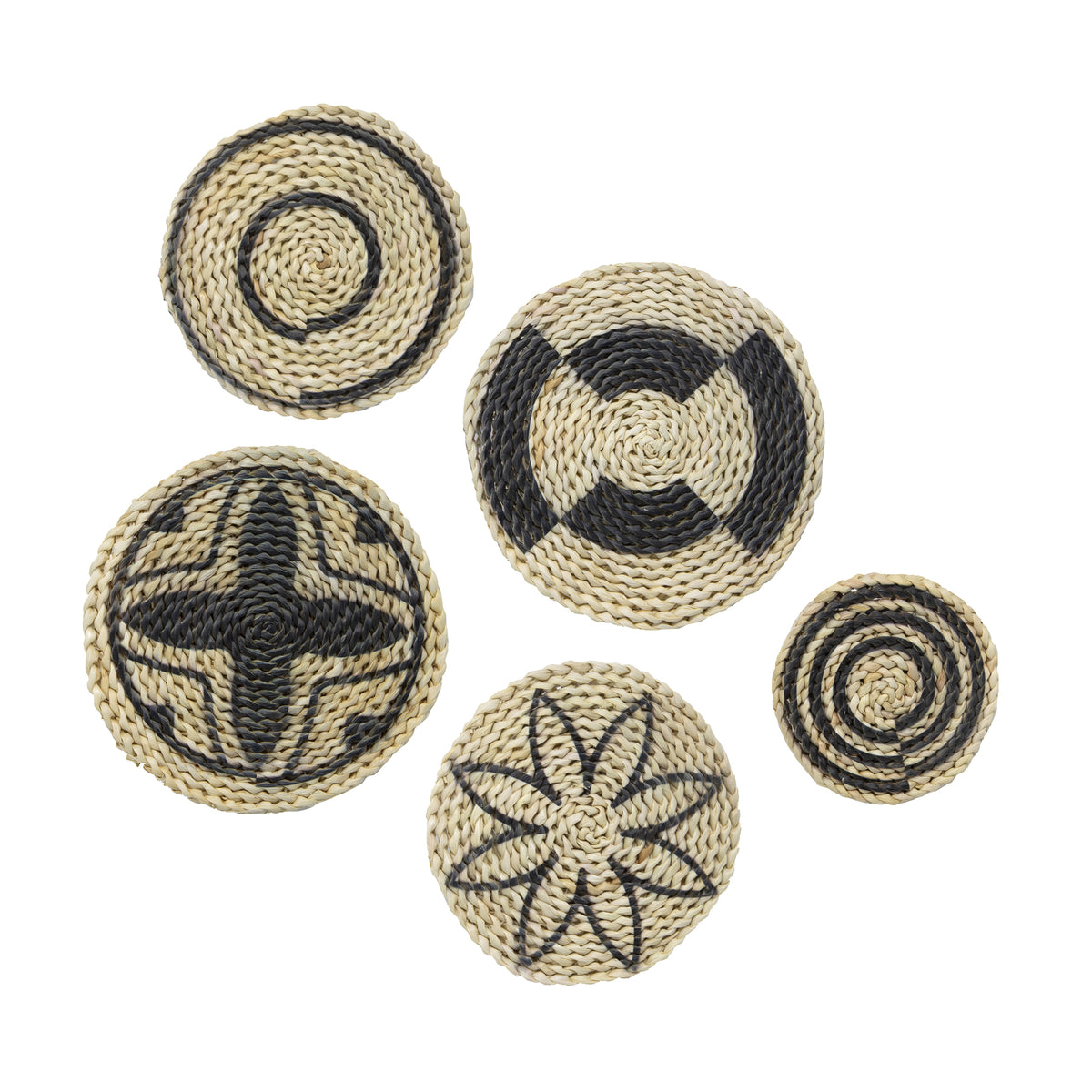 Art for the Home Rotan Wand decoratie Set van 5: 2x 25cm / 2x 18,5cm / 1x 13cm