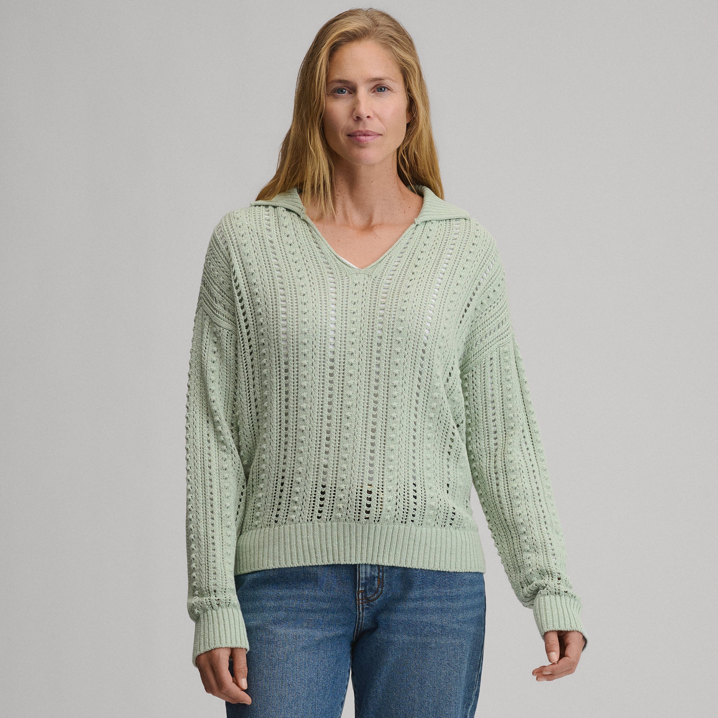 Women's Long-Sleeve Slub Johnny Collar Sweater