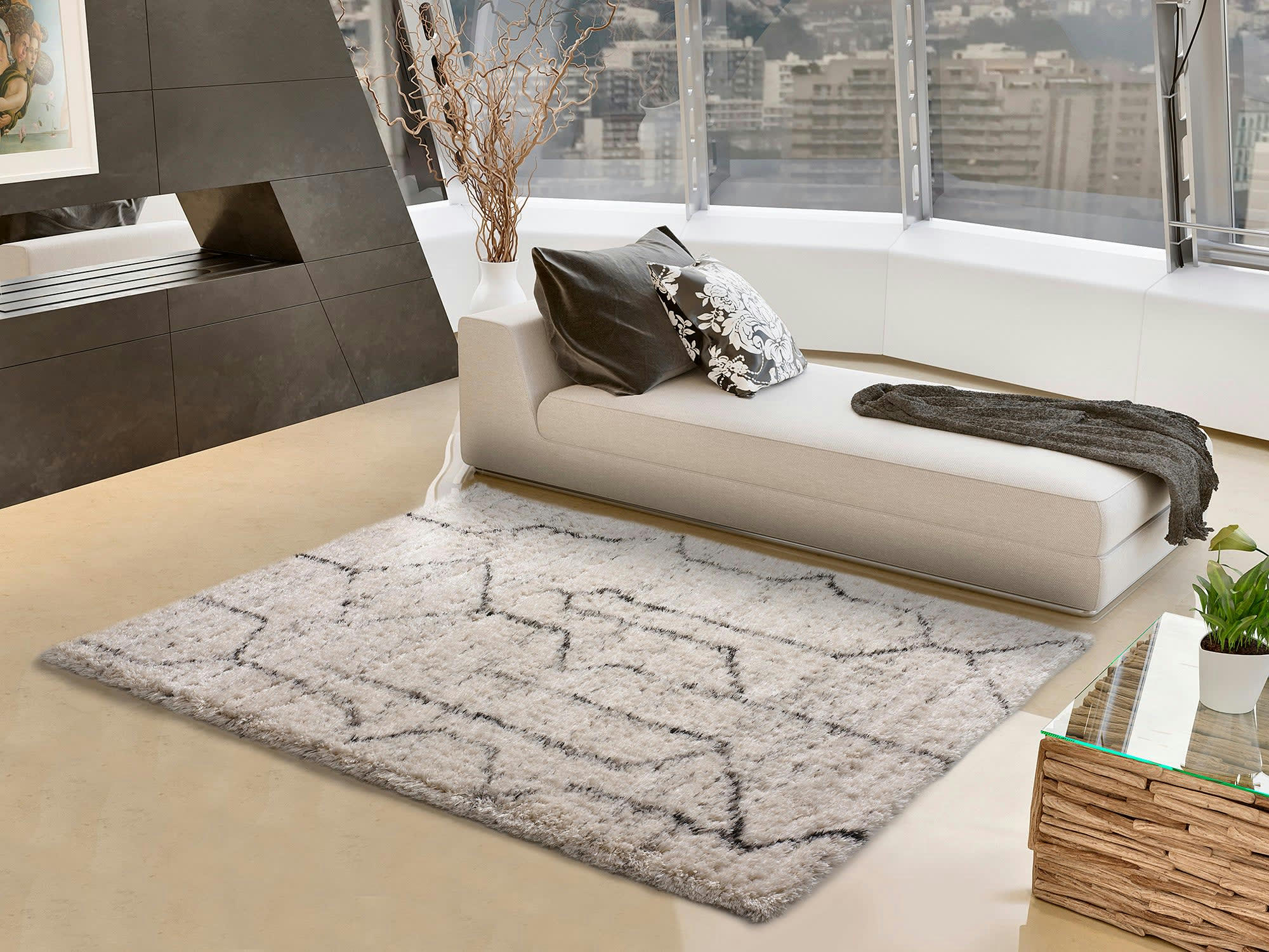 LYNN - Tapis shaggy de style berbère en blanc, 160X230 cm