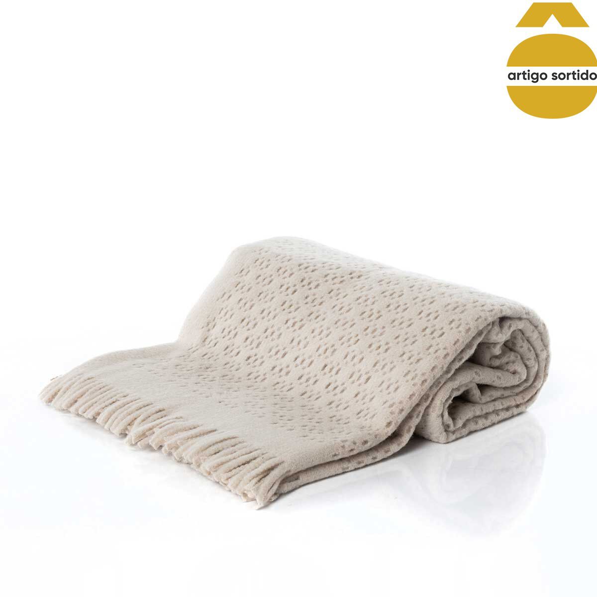 Manta com franjas bege 130x170cm