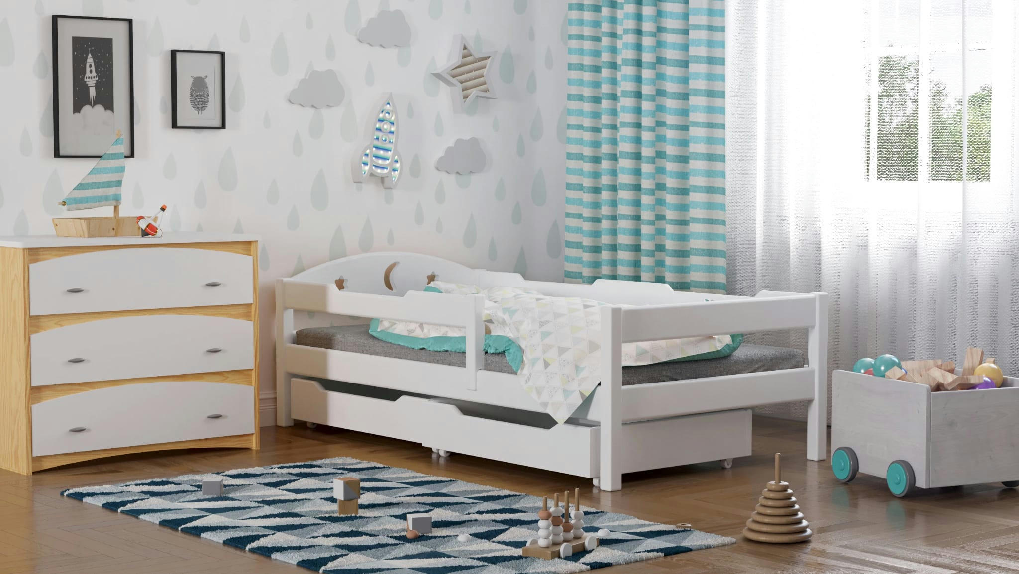 - Lit simple en pin massif 180x80 blanc