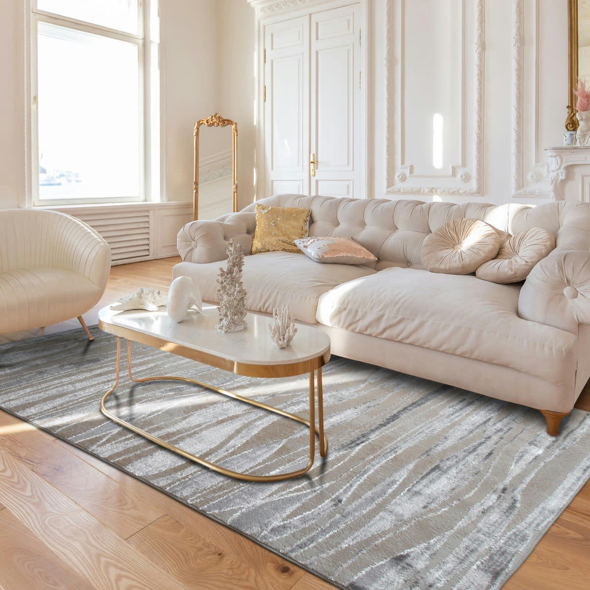 MEDIANE - Tapis graphique vagues gris bleu 120x170