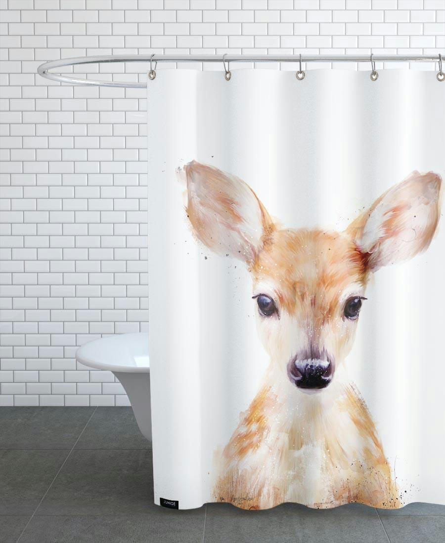 LITTLE DEER - Rideau de douche en polyester en blanc & marron 150x200