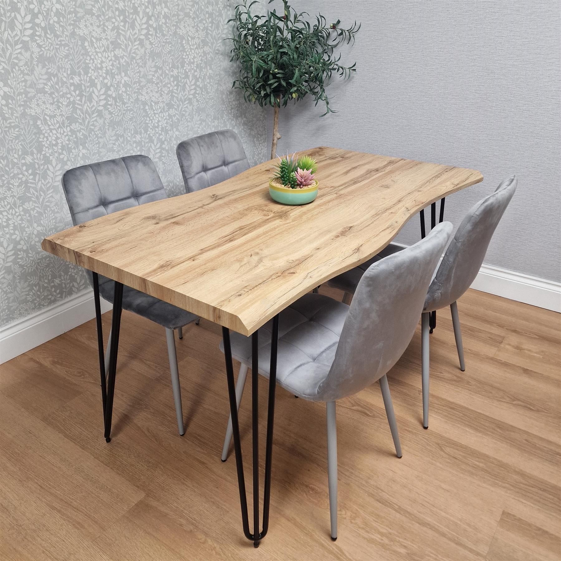 KOSY KOALA Dining Table Set With 4 Grey Velvet Chairs Modern Kitchen Dining Room Furniture