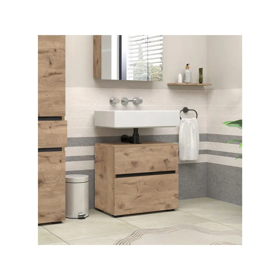 Wisla - Wastafelonderkast met 1 klep en 1 lade in eikenoptik