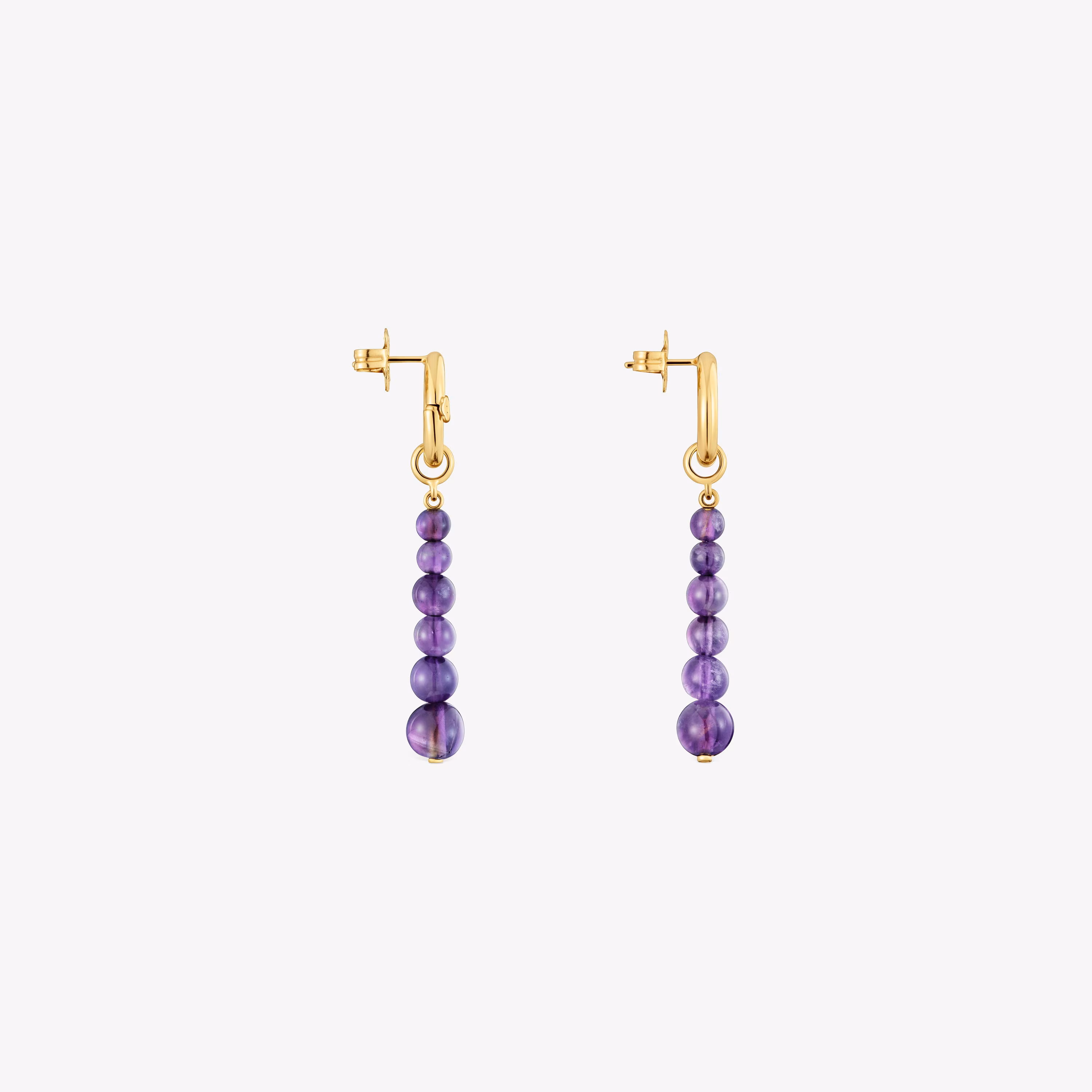 Pendientes largos con baño de oro de 18 kt sobre plata y amatista Hold