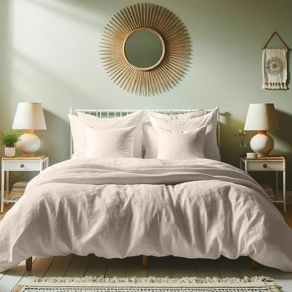 HORTENSE - Housse de couette lin lavé  260x240 rose poudré