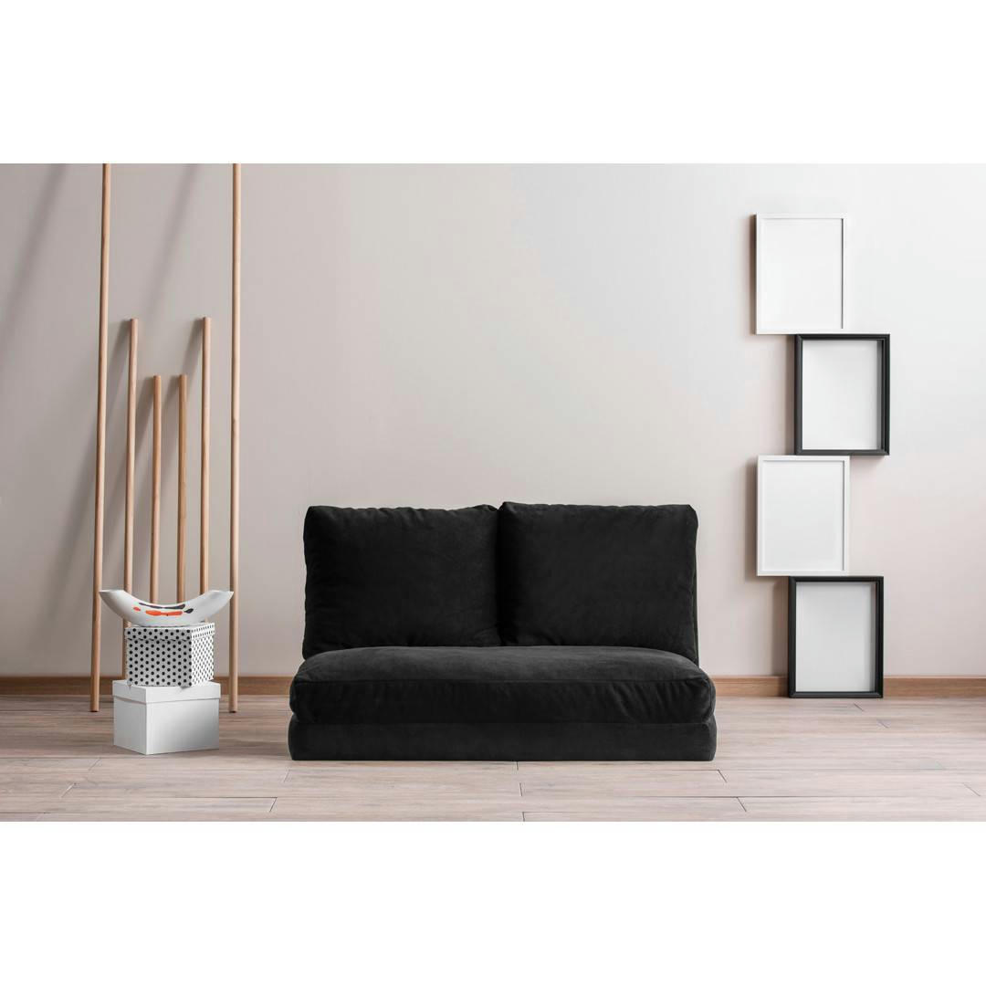 JOUDE - Pouf convertible 2 places velours noir
