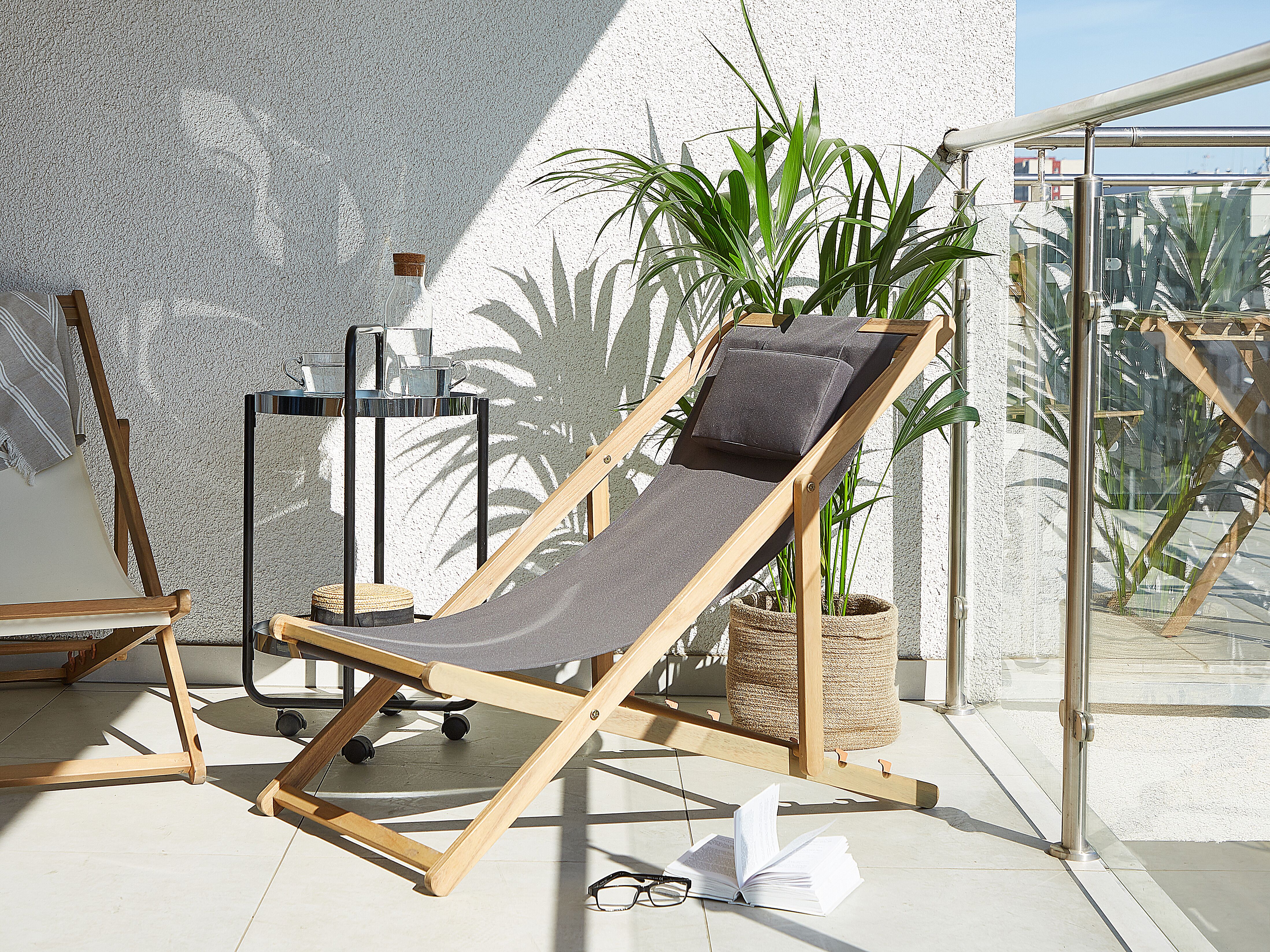 Set of 2 Folding Deck Chairs AVELLINO with Replacement Fabrics Acacia Wood Dark Brown