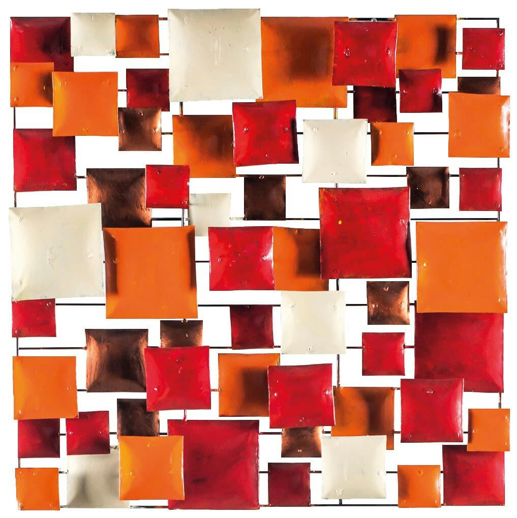 BIG-BEL - Décoration murale en métal, square rouge orange cuivre crème 70x70