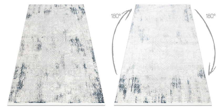 Dywan DUKE 51558 krem / niebieski - Geometryczny vintage, 80x150 cm
