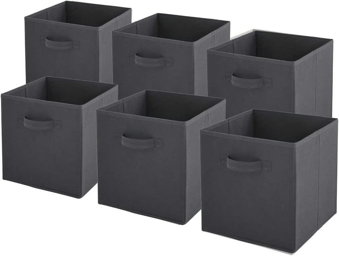 - Lot de 6 paniers  pliables en tissu gris 27x27x27cm