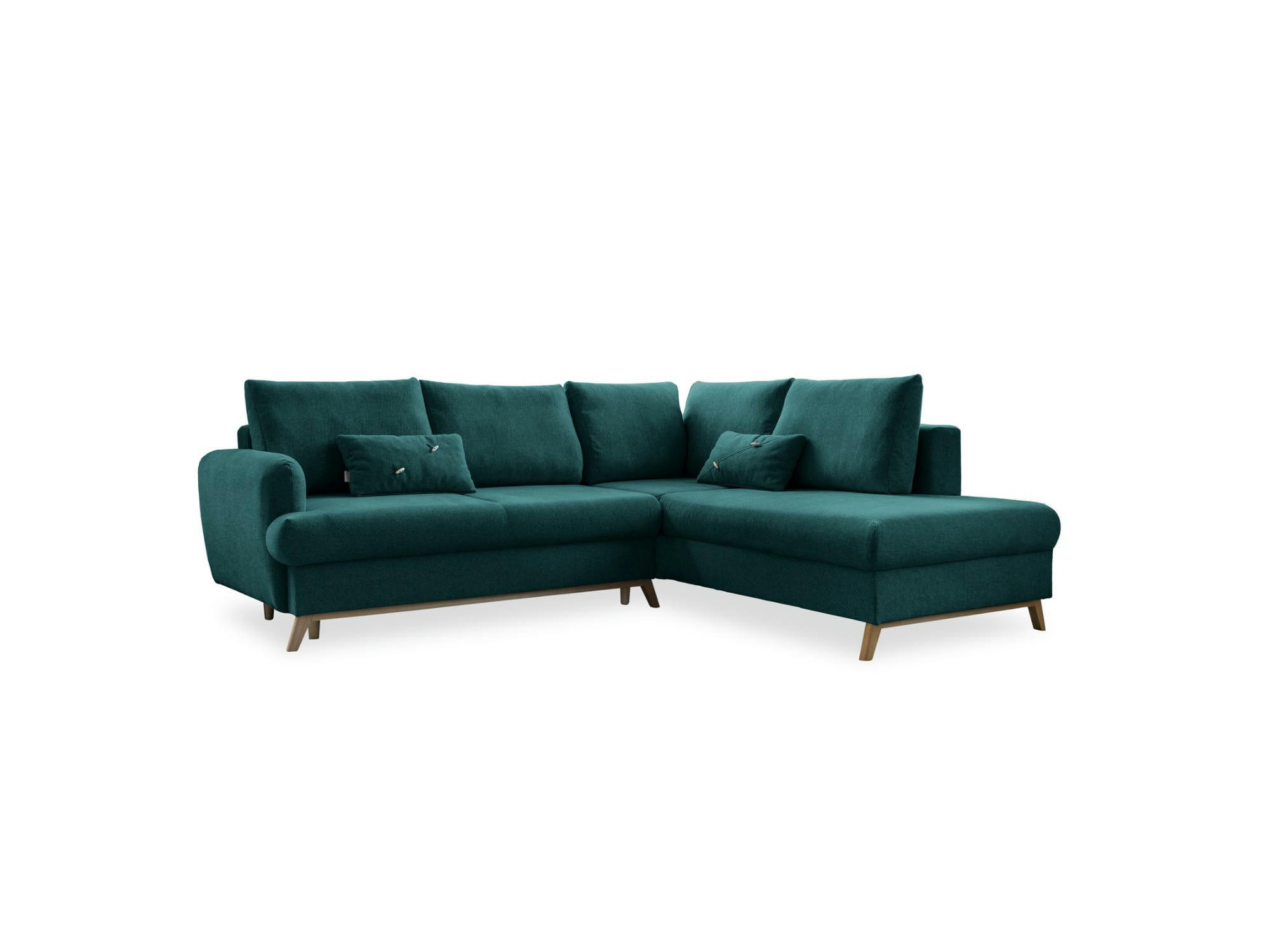 LAGOM - Canapé d'angle droit convertible 5 places en tissu bleu canard
