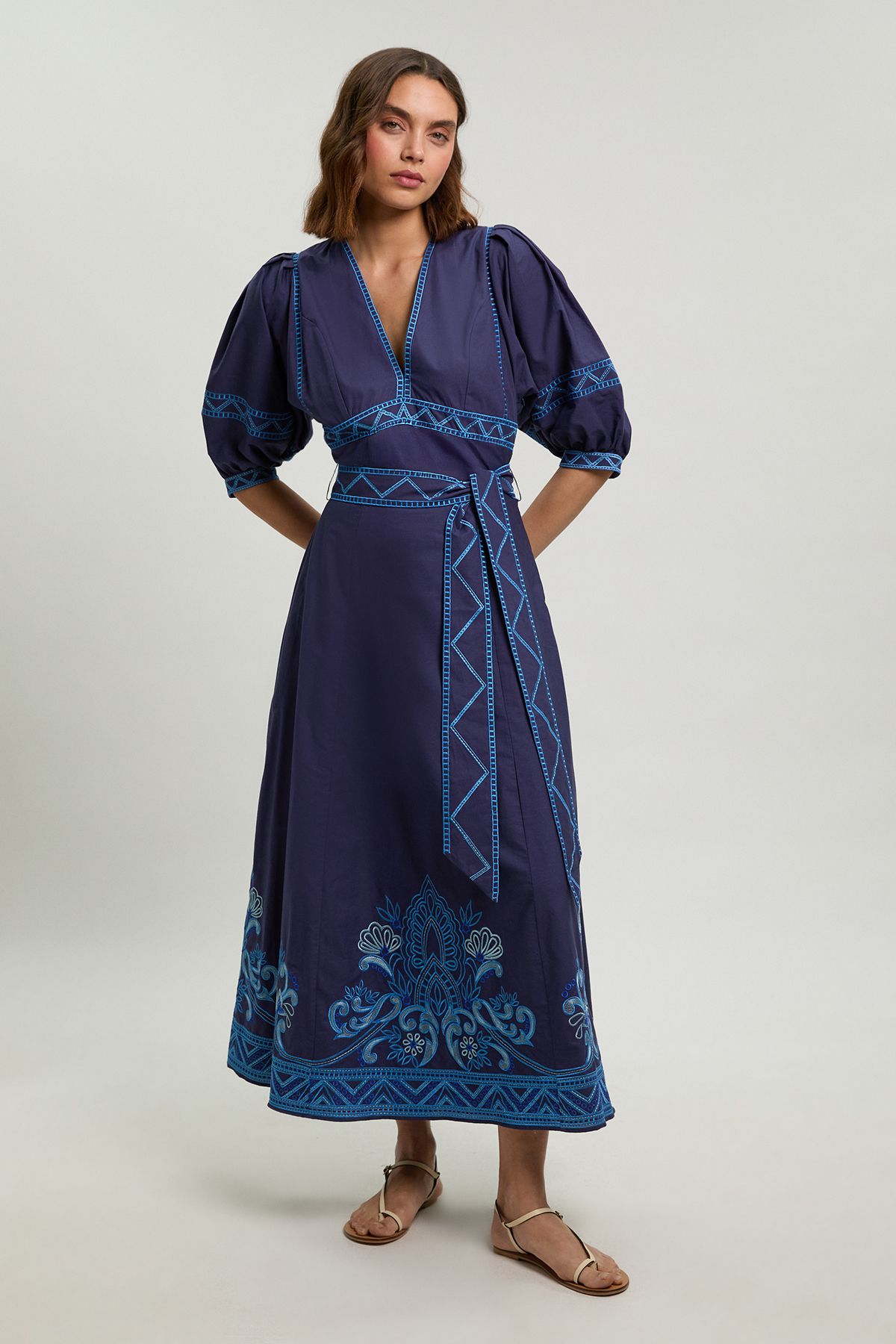KarenMillen Embroidered Detail Belted Midi Dress