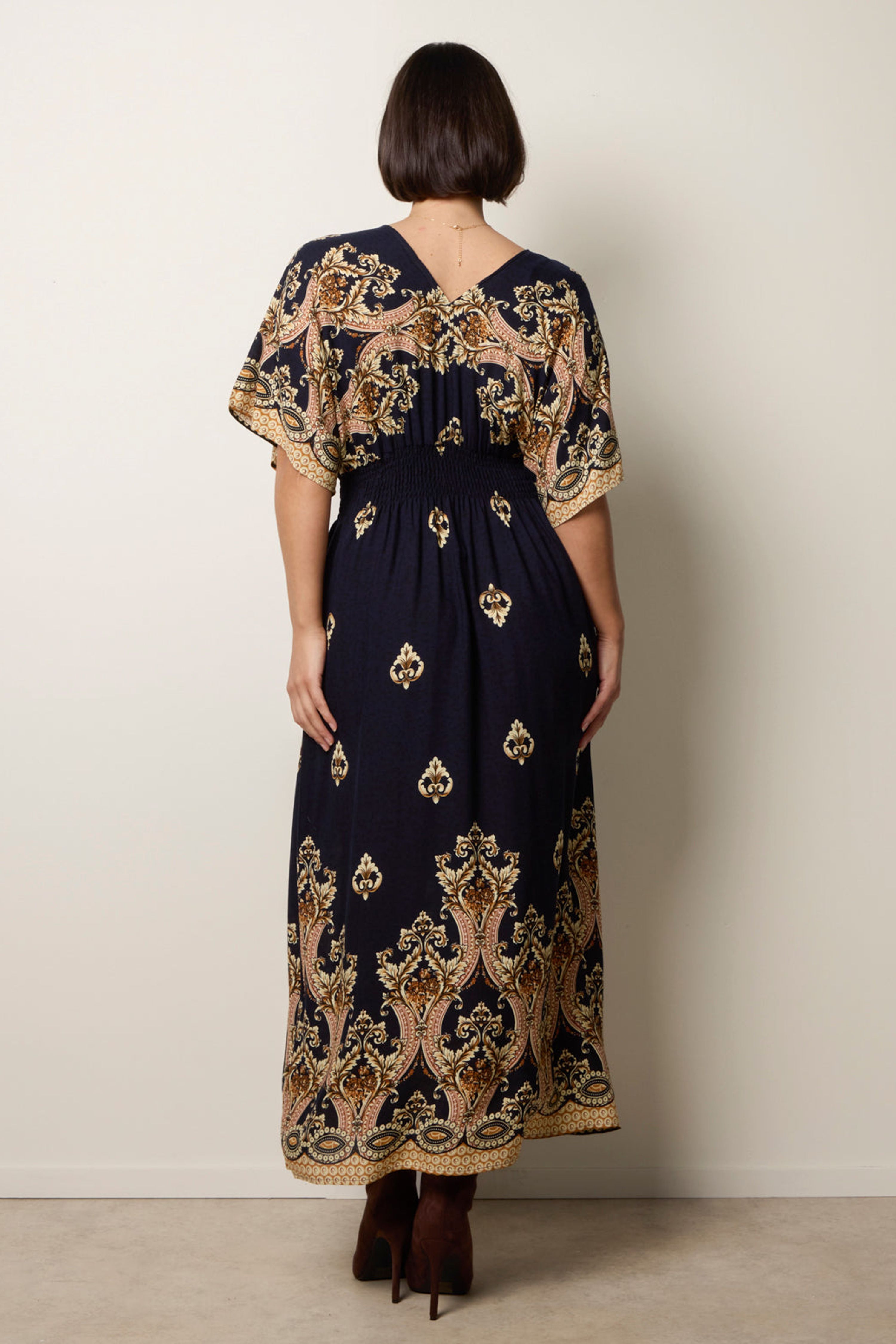 Blue Vanilla Navy Border Print Kimono Dress