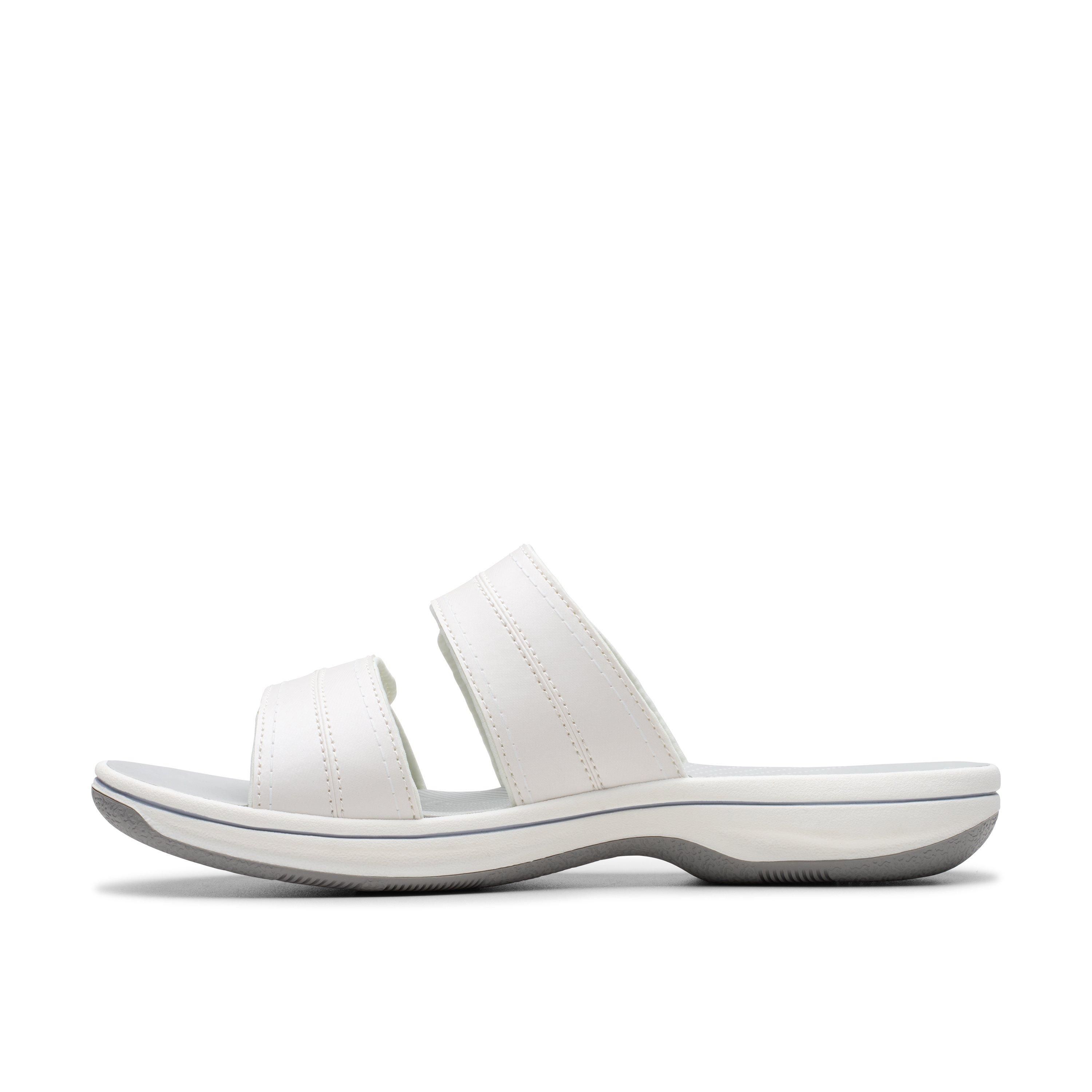Clarks Brinkley Maye White Flat Sandals,Sliders