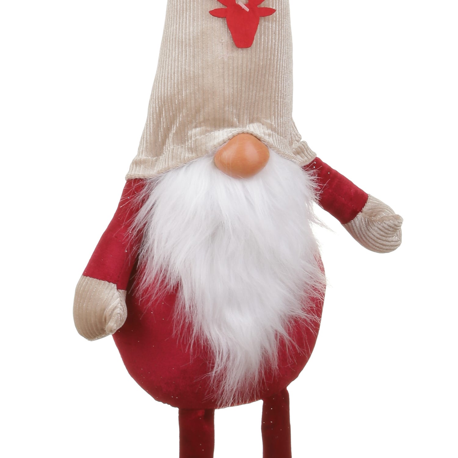 Gnomo natalizio 75 cm gambe molli con cappello in velluto e renna