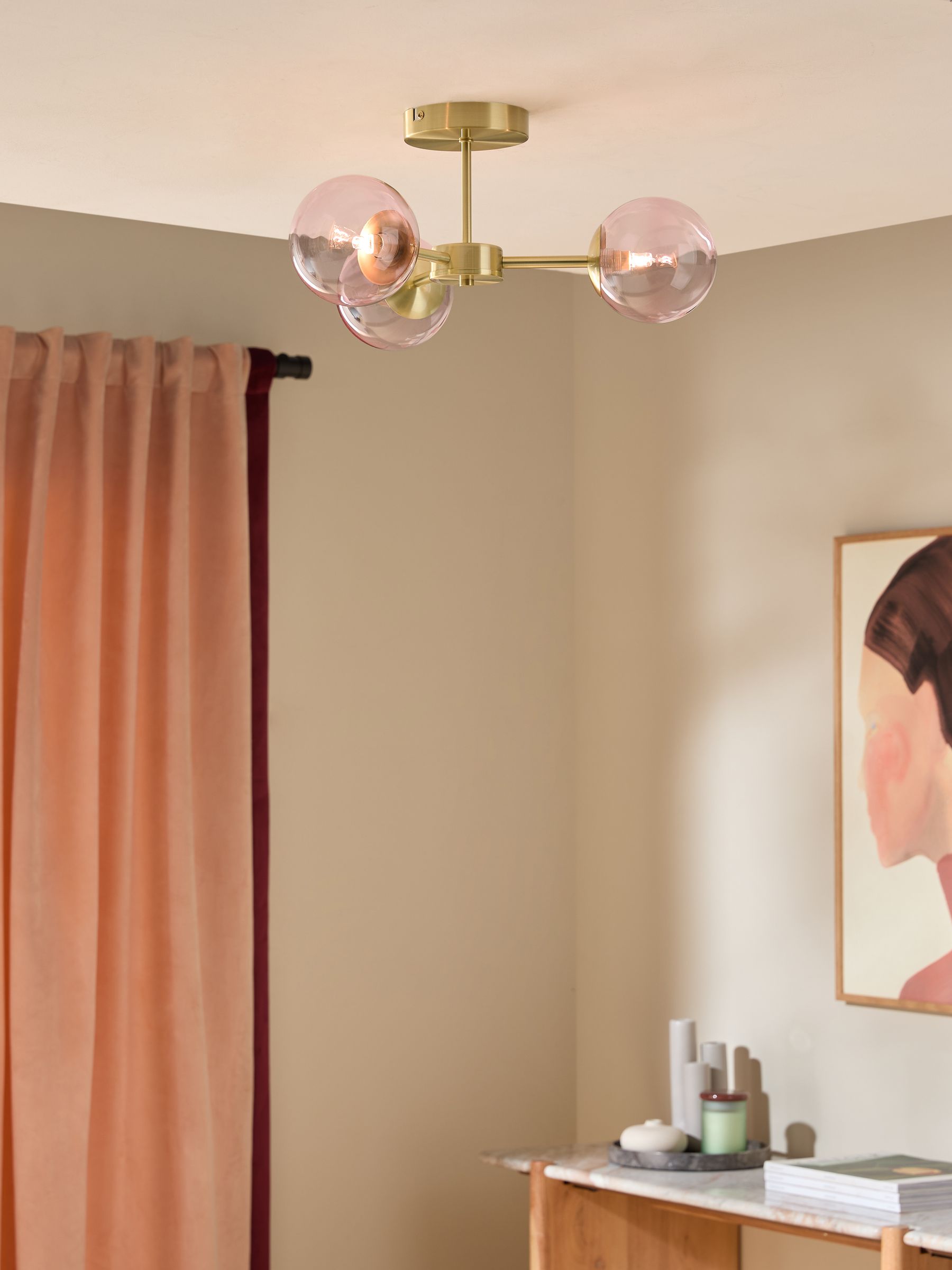 Globe 3 Light Flush Ceiling in Pink