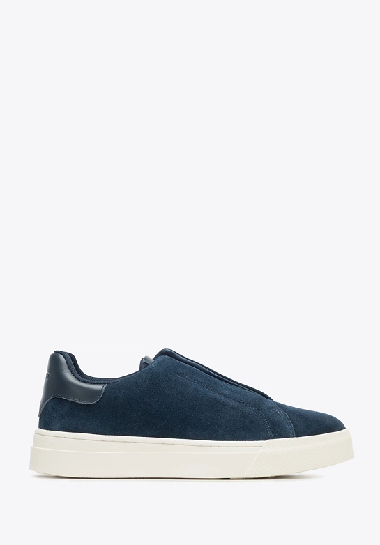 Męskie sneakersy ze skóry zamszowej wsuwane granatowe