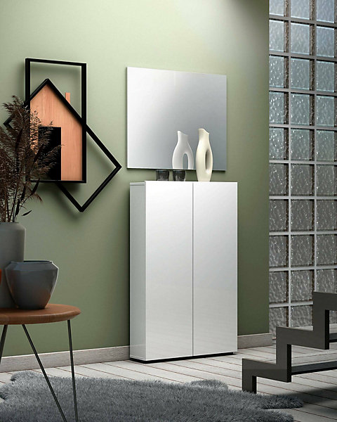 Armoire polyvalente à 2 portes Dfranchin, Meubles multifonctionnels, Casier à chaussures, 70x19h115 cm, Blanc brillant