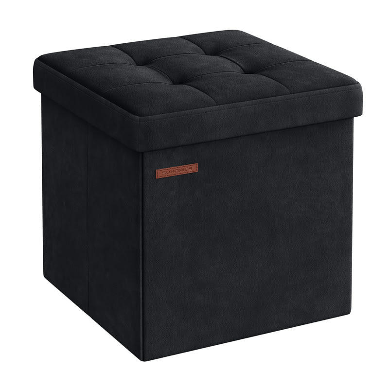 - Banc de rangement mdf 38 x 38 x 38 cm velours noir d'encre